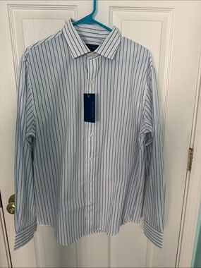 NWT! Biltmore Men's White Button-Down Shirt with Blue Pinstripes